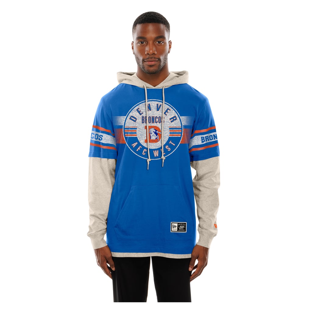 Men's New Era  Royal Denver Broncos Twofer Layered Long Sleeve Hooded T-Shirt