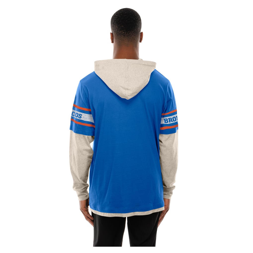 Men's New Era  Royal Denver Broncos Twofer Layered Long Sleeve Hooded T-Shirt