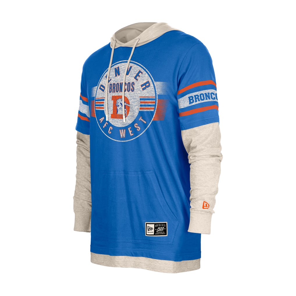 Men's New Era  Royal Denver Broncos Twofer Layered Long Sleeve Hooded T-Shirt