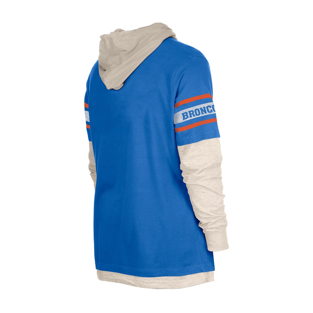 Men's New Era  Royal Denver Broncos Twofer Layered Long Sleeve Hooded T-Shirt