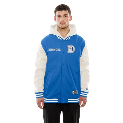 Denver Broncos New Era Full-Snap Fleece Hooded Jacket - Royal/Cream