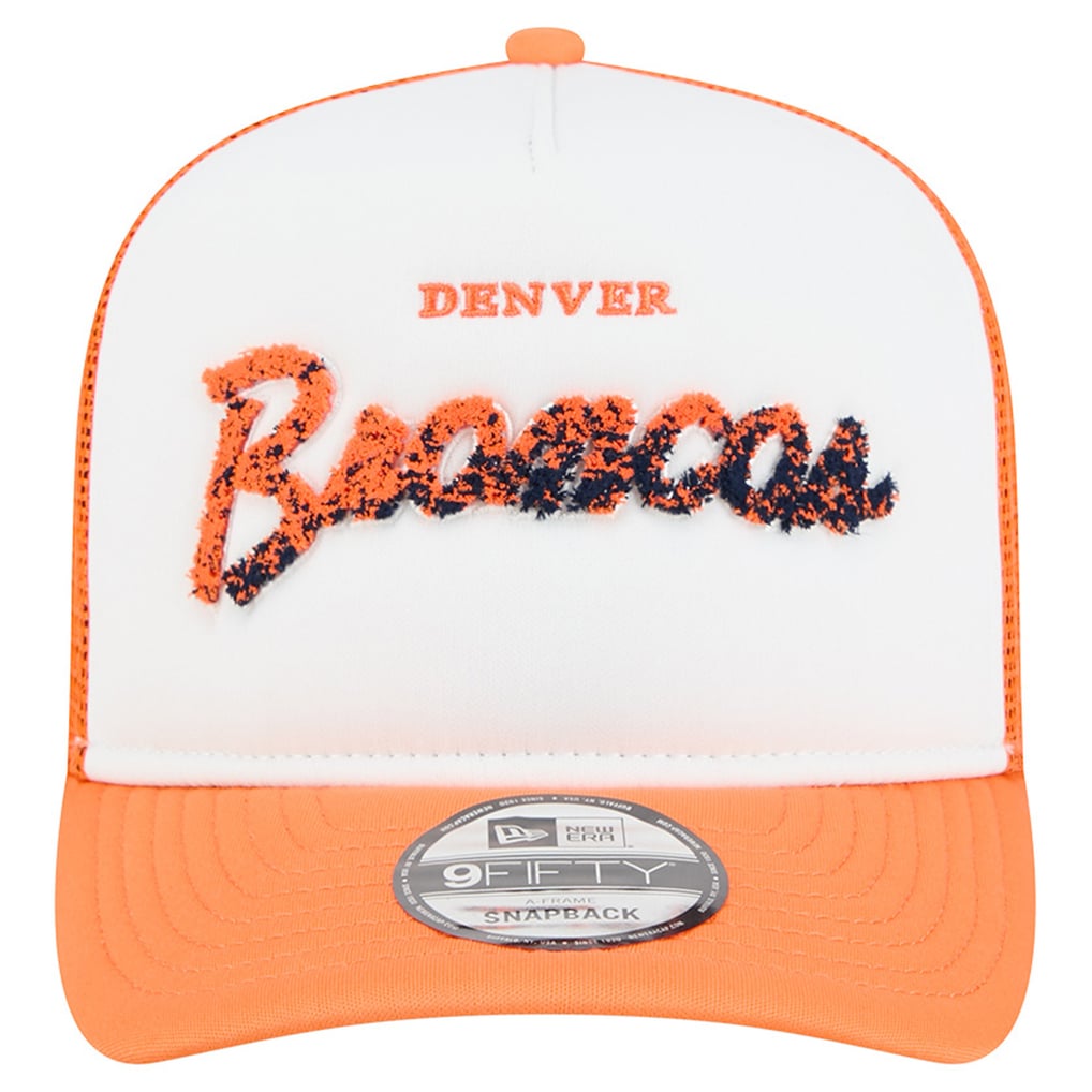 Men's New Era White/Orange Denver Broncos Foam A-Frame 9FIFTY Snapback Trucker Hat