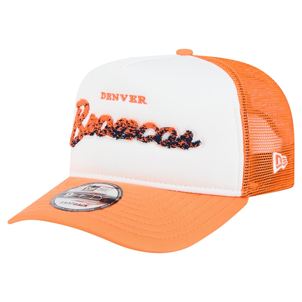 Men's New Era White/Orange Denver Broncos Foam A-Frame 9FIFTY Snapback Trucker Hat
