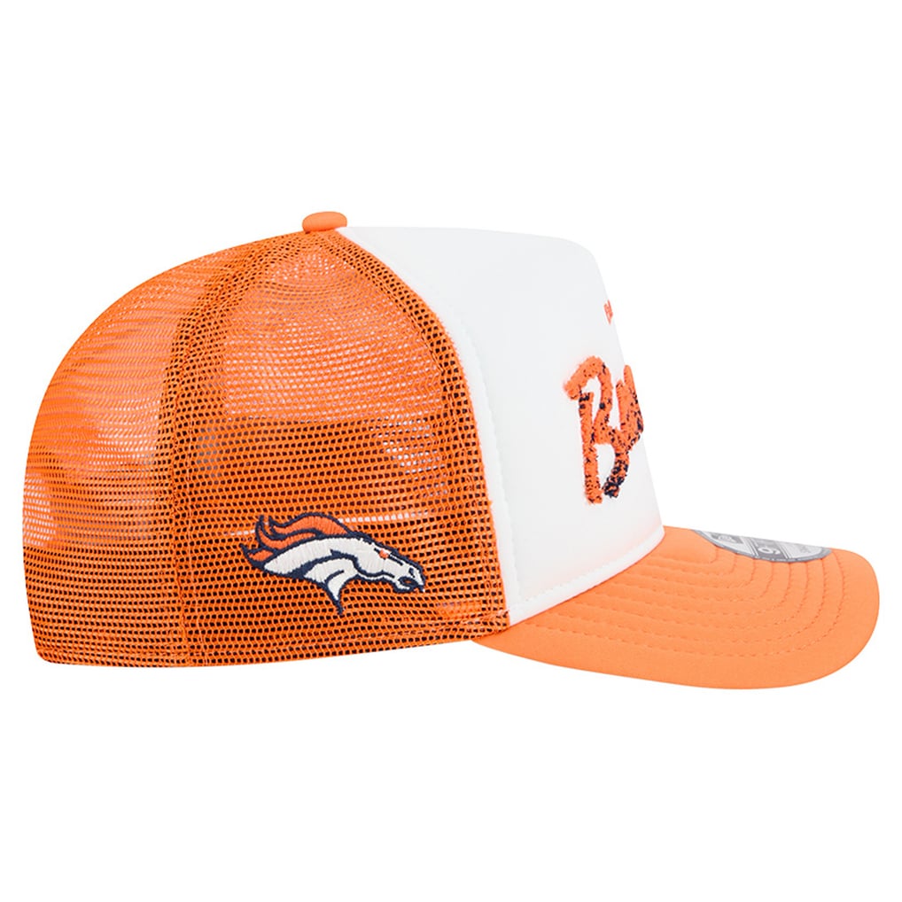 Men's New Era White/Orange Denver Broncos Foam A-Frame 9FIFTY Snapback Trucker Hat