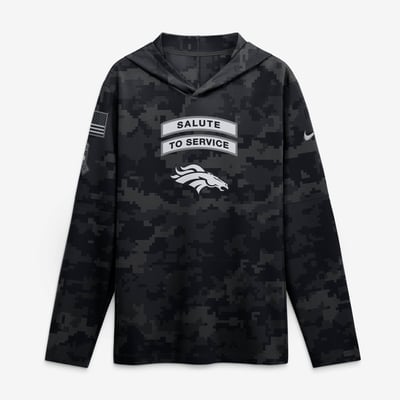  Denver Broncos Nike 2026 Salute to Service Sideline Lightweight Hooded Dri-FIT Long Sleeve Top - Black