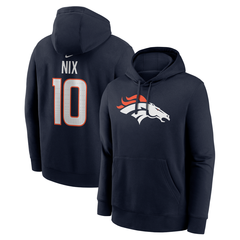 Men's Nike Bo Nix Navy Denver Broncos Name & Number Hoodie