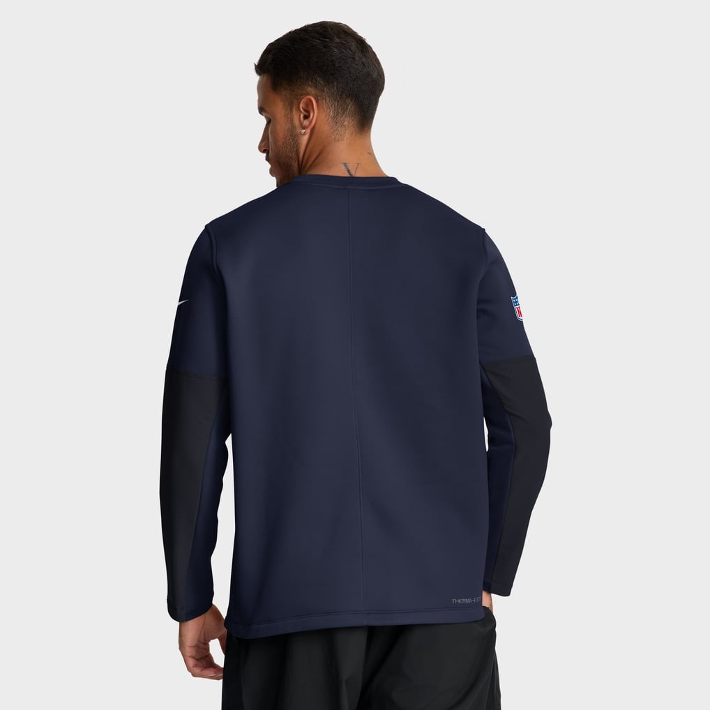 Men's Nike Navy Denver Broncos Sideline Coaches Midweight Therma-FIT Crew Pullover