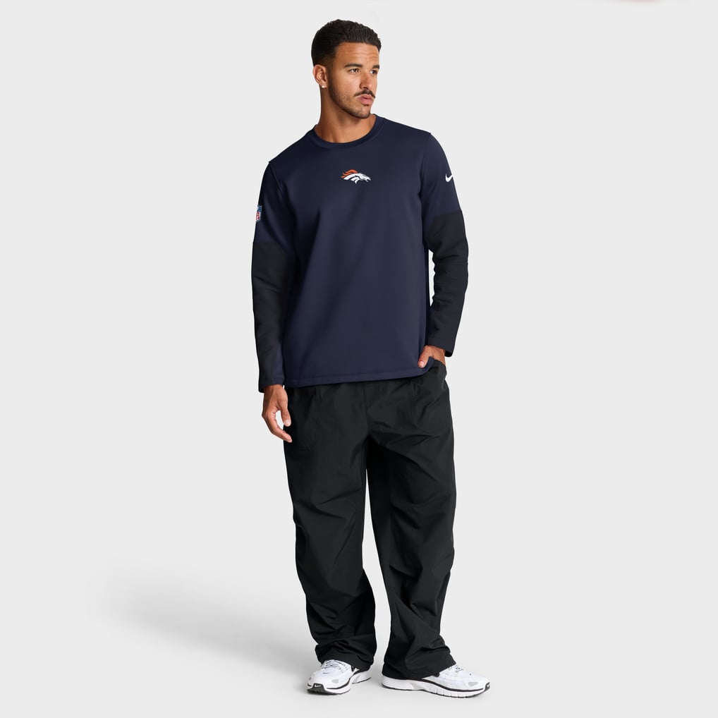 Men's Nike Navy Denver Broncos Sideline Coaches Midweight Therma-FIT Crew Pullover