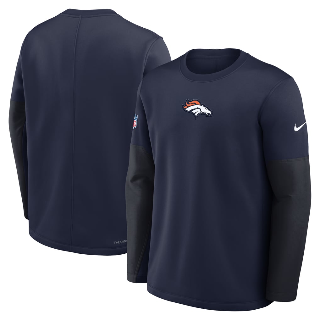 Men's Nike Navy Denver Broncos Sideline Coaches Midweight Therma-FIT Crew Pullover