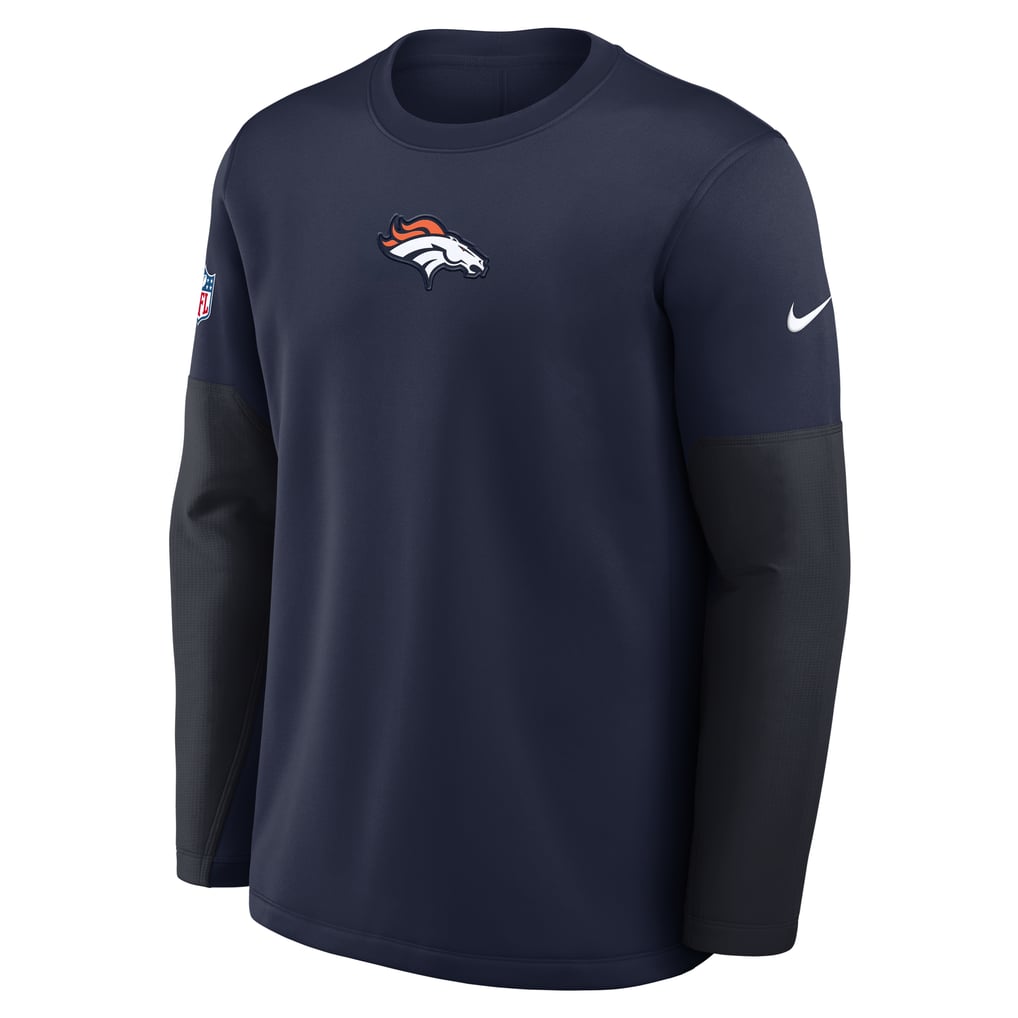 Men's Nike Navy Denver Broncos Sideline Coaches Midweight Therma-FIT Crew Pullover