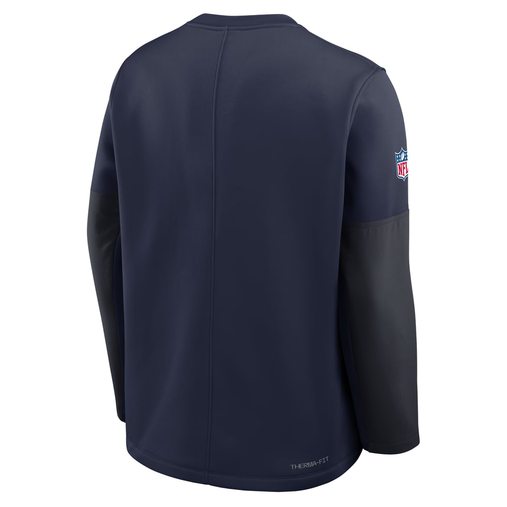 Men's Nike Navy Denver Broncos Sideline Coaches Midweight Therma-FIT Crew Pullover