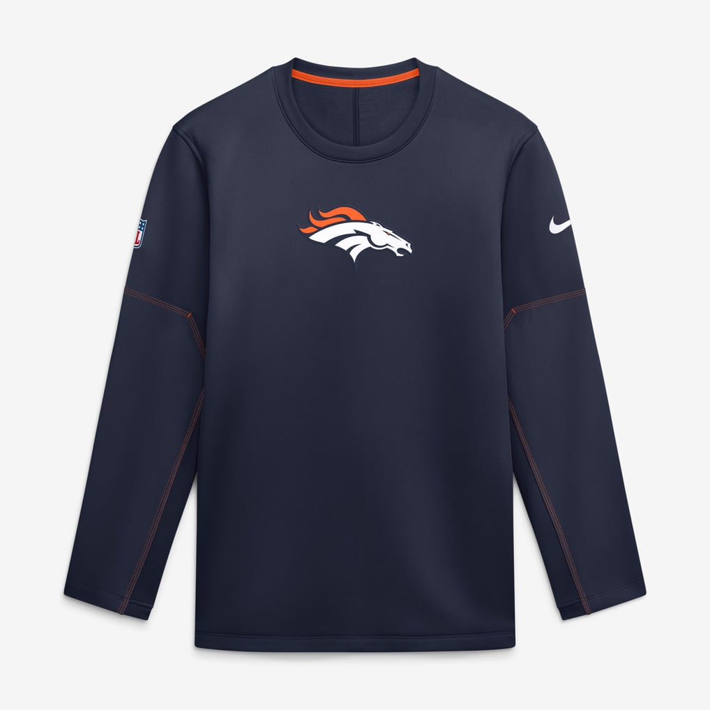 Men's Nike Navy Denver Broncos Sideline Coaches Team Present Midweight Therma-FIT Sweatshirt