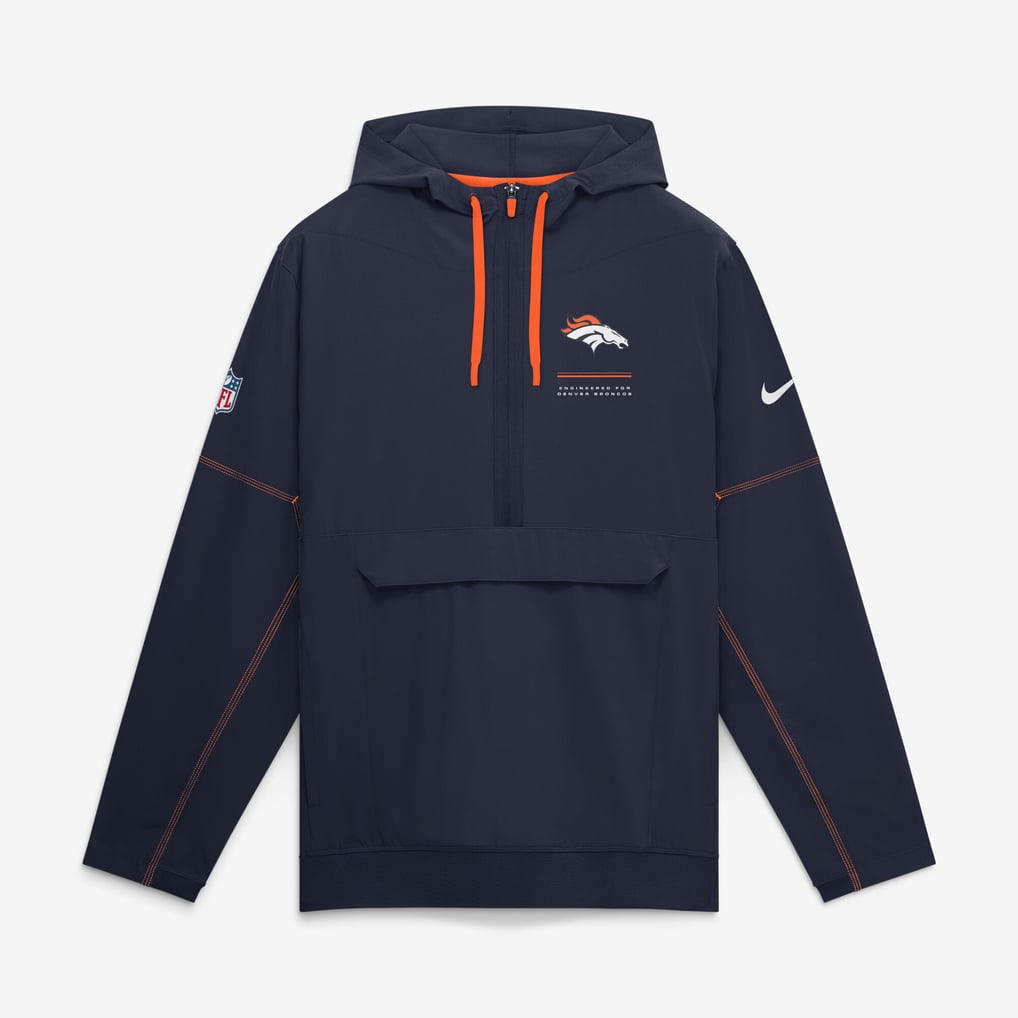 Men's Nike Navy Denver Broncos Sideline Logo Glory Anorak Half-Zip Hooded Jacket