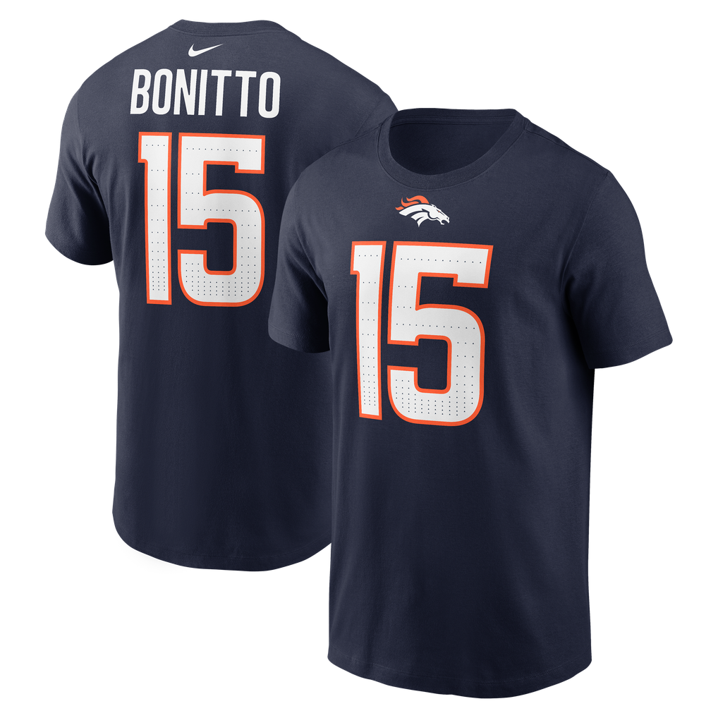 Men's Nike Nik Bonitto Navy Denver Broncos Name & Number T-Shirt