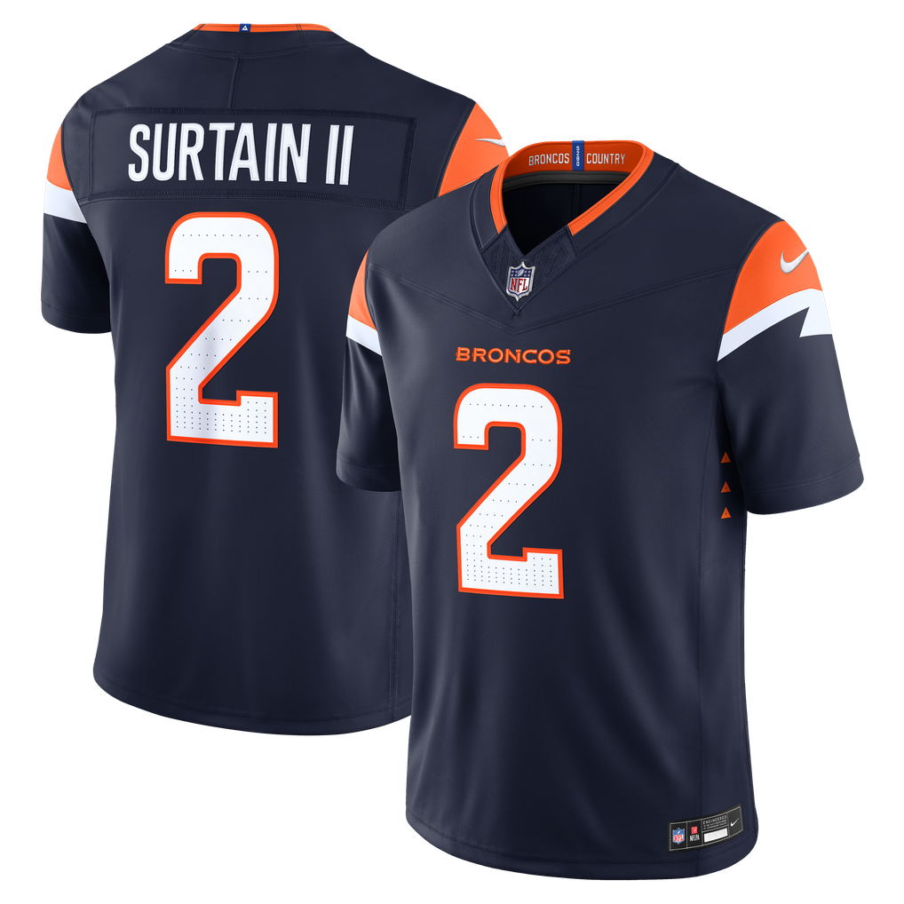 Men's Nike Pat Surtain II Navy Denver Broncos Alternate Vapor F.U.S.E. Stitched Limited Jersey