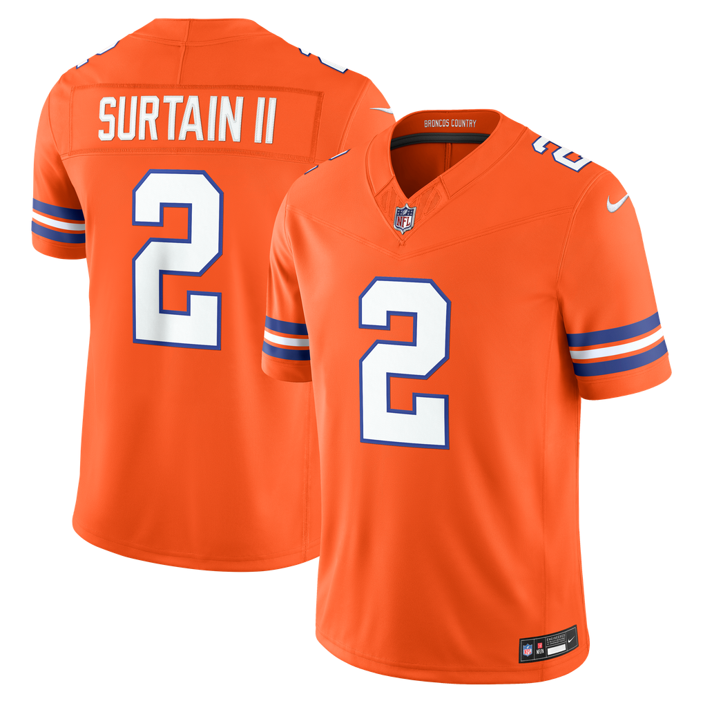 Men's Nike Pat Surtain II Orange Denver Broncos Alternate Mile High Collection 1977 Throwback Vapor F.U.S.E. Stitched Limited Jersey