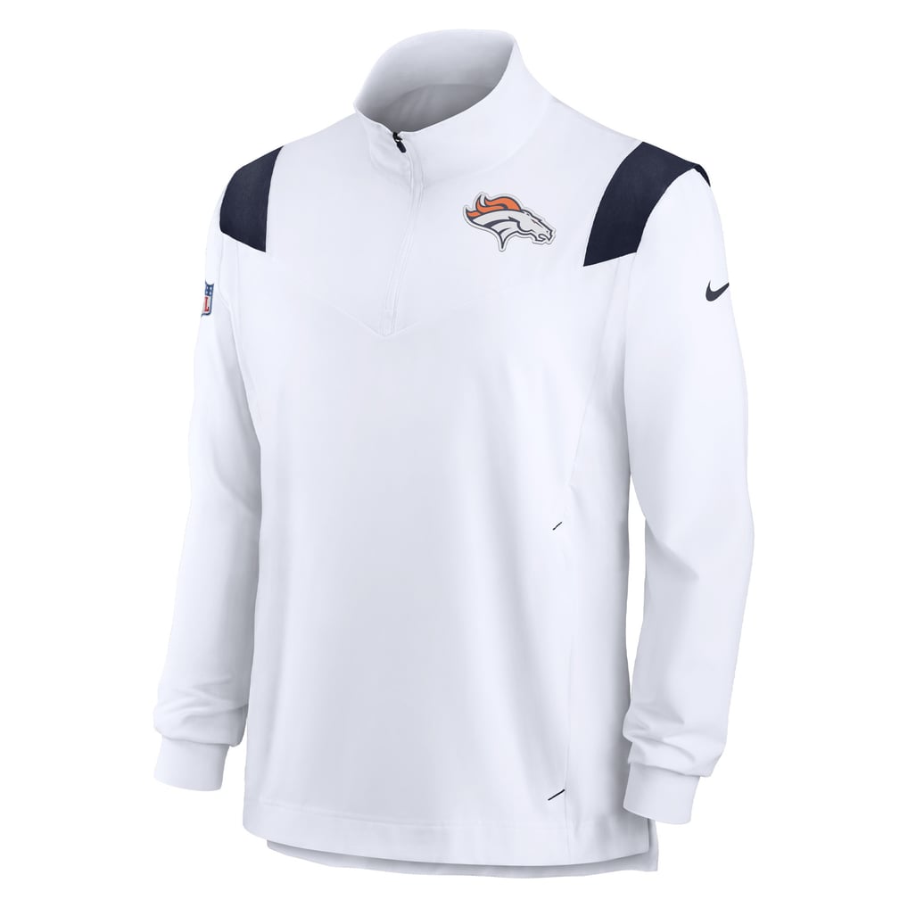 Men's Nike White Denver Broncos Sideline Coaches Chevron Lockup Quarter-Zip Top
