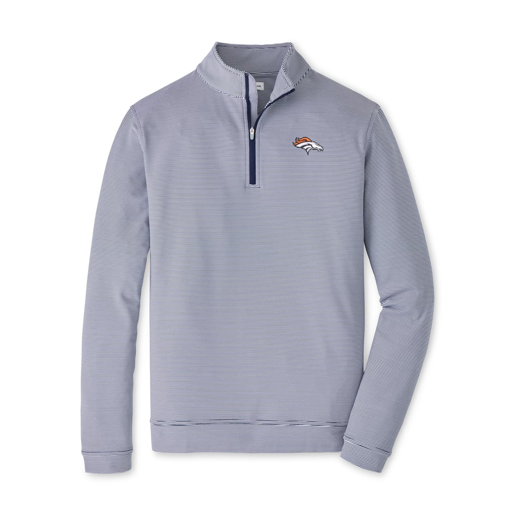 Denver Broncos Peter Millar Perth Sugar Stripe Performance Quarter-Zip Pullover - Navy/White