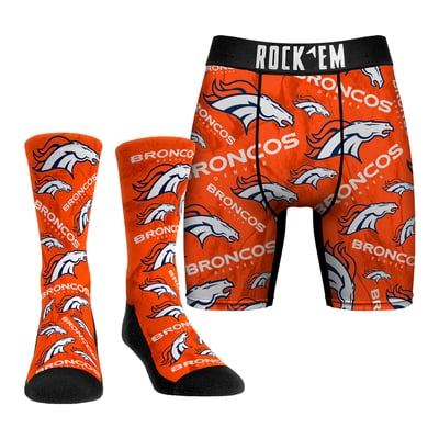 Denver Broncos Rock Em All-Over Logo Underwear and Crew Socks Combo Pack - 
