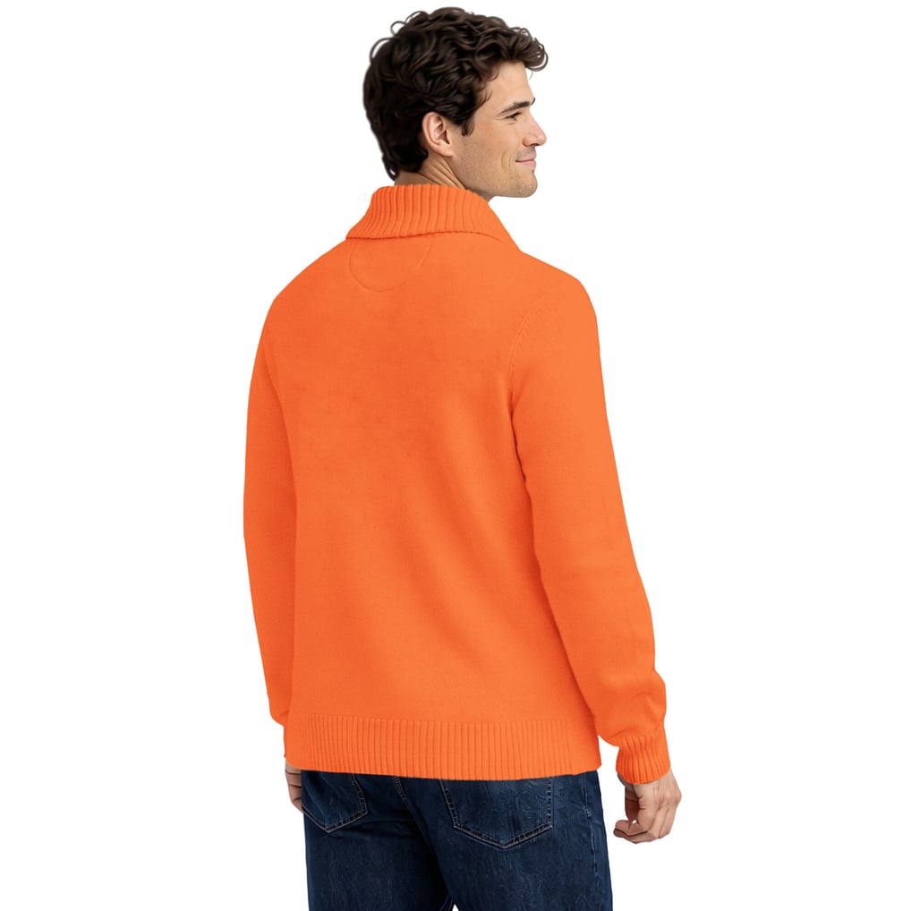 Men's Starter Orange Denver Broncos Shawl Collar Heavy Knit Cardigan Sweater