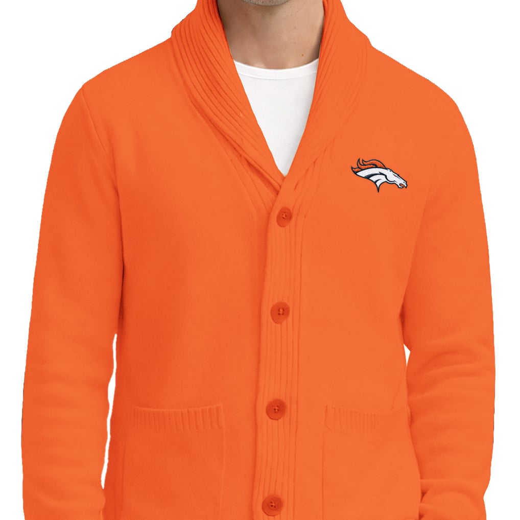 Men's Starter Orange Denver Broncos Shawl Collar Heavy Knit Cardigan Sweater