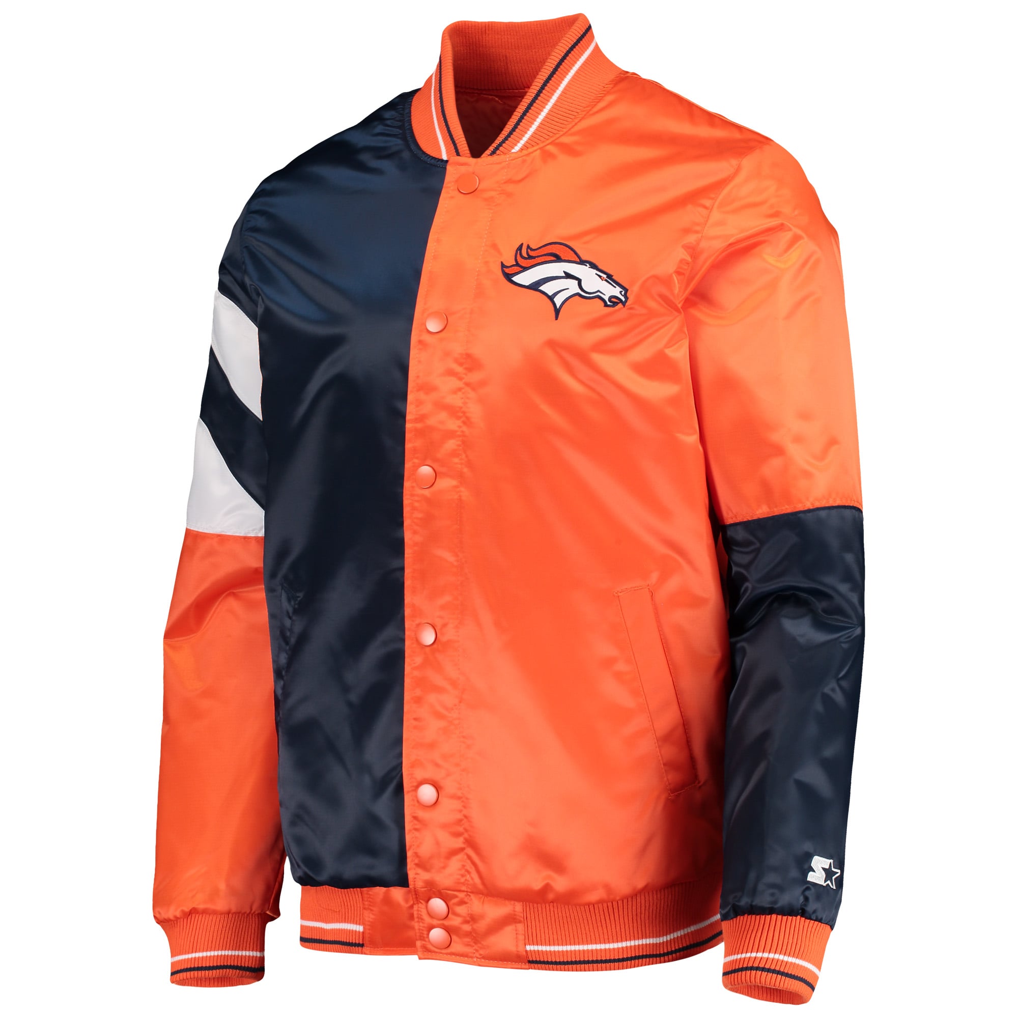Men's Starter Orange/Navy Denver Broncos Leader Varsity Satin Full
