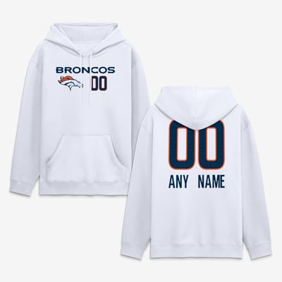 Denver Broncos  Touchdown Wordmark Personalized Name & Number Hoodie - White