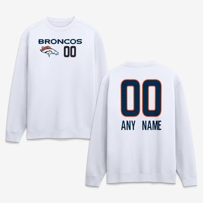 Denver Broncos  Touchdown Wordmark Personalized Name & Number Sweatshirt - White