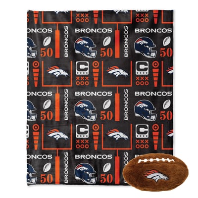 Denver Broncos Pegasus 50" x 60" Blackout Team Spirit Ultra Soft Throw & Plush Football Combo Pack