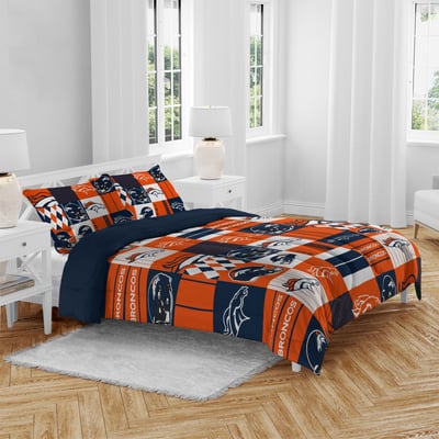 Denver Broncos Pegasus Patchwork Plaid Three-Piece Full/Queen Bed in a Bag Set