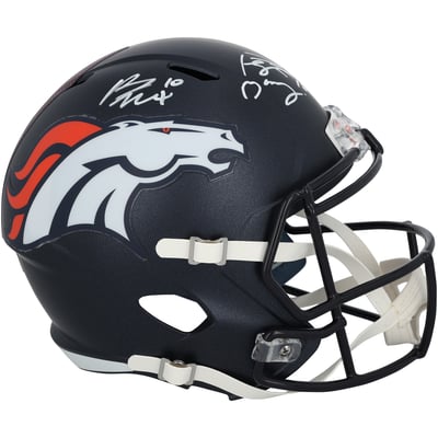 Peyton Manning & Bo Nix Denver Broncos Autographed Fanatics Authentic Riddell Speed Replica Helmet 