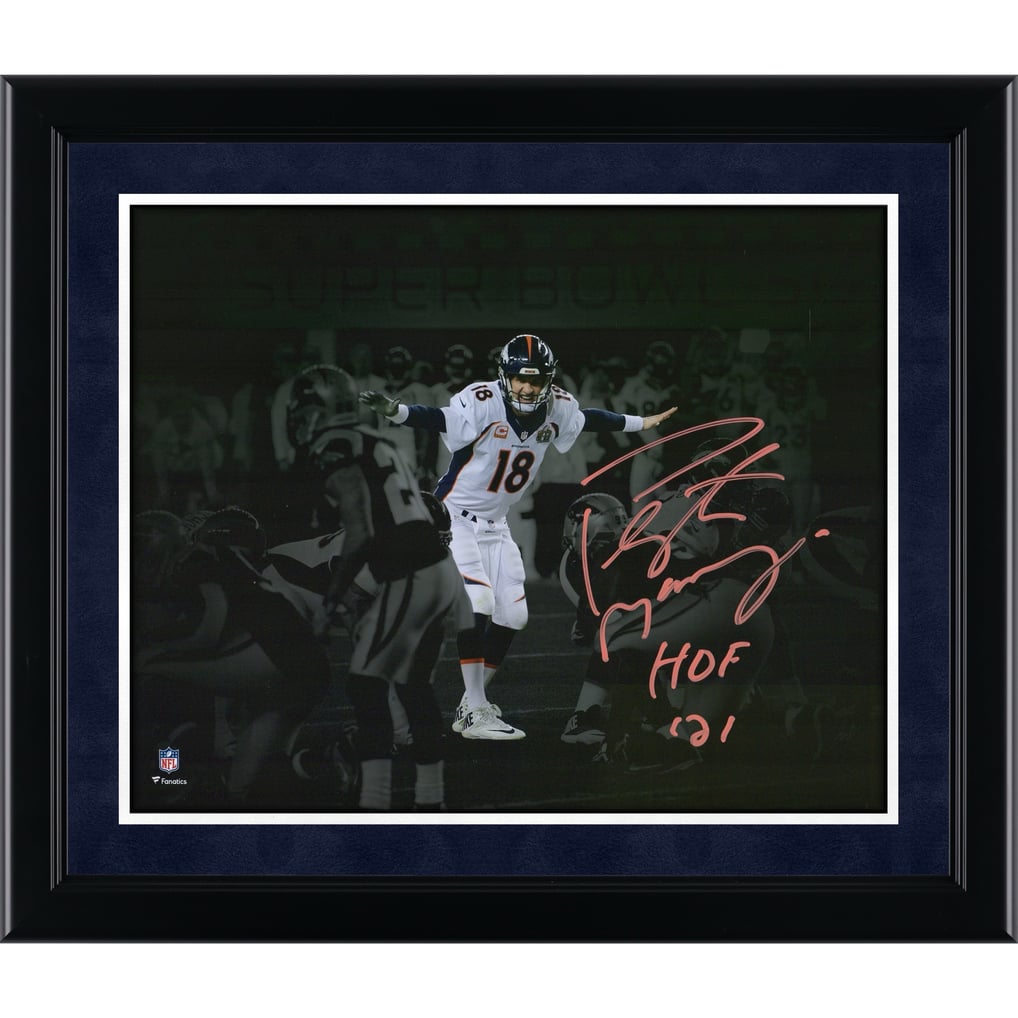 Peyton Manning Denver Broncos Autographed 11" x 14" Action Photograph with "HOF 21" Inscription