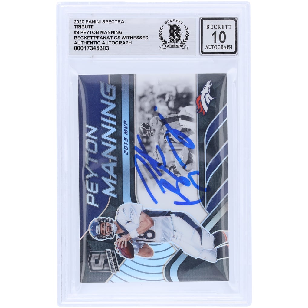 Peyton Manning Denver Broncos Autographed 2020 Panini Spectra Tribute 2013 MVP #T-PM8 #/99 Beckett Fanatics Witnessed Authenticated 10 Card 