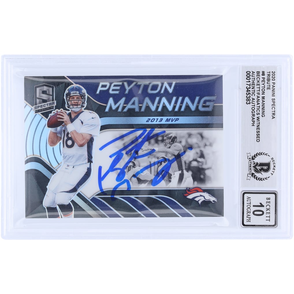 Peyton Manning Denver Broncos Autographed 2020 Panini Spectra Tribute 2013 MVP #T-PM8 #/99 Beckett Fanatics Witnessed Authenticated 10 Card 