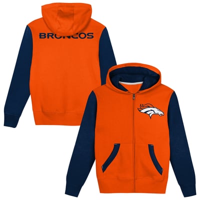  Denver Broncos Outerstuff  Preschool Stadium Colorblock Full-Zip Hoodie - Orange/Navy