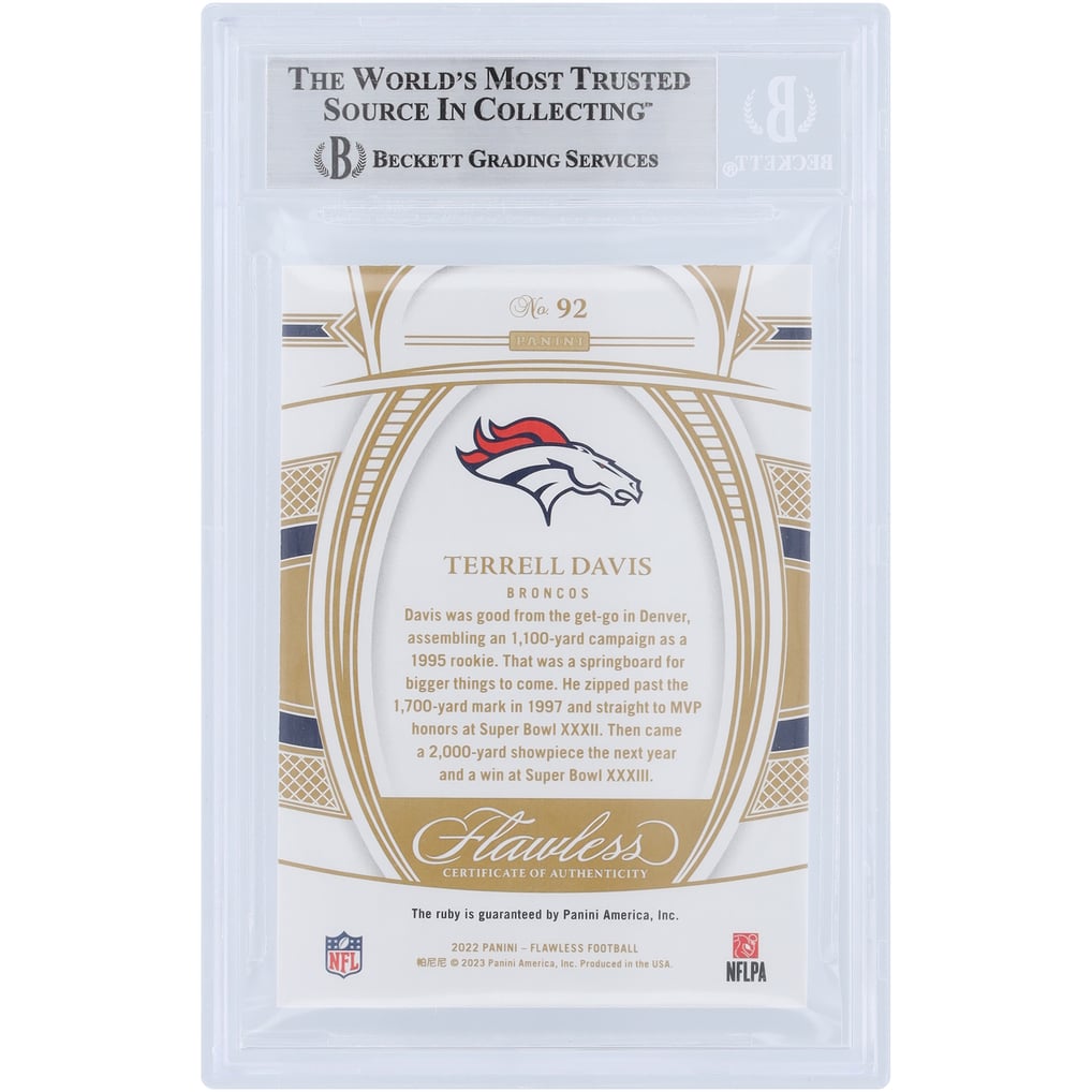 Terrell Davis Denver Broncos 2022 Panini Flawless Ruby Relic #92 #15/20 BGS Authenticated 9 Card