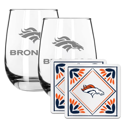 Denver Broncos The Memory Company 15oz. Stemless Wine Glass & Coaster Set