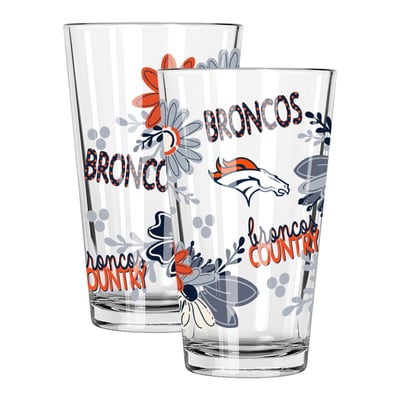 Denver Broncos The Memory Company Two-Piece 16oz. Flowers Pint Glass Set