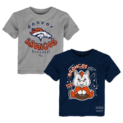  Denver Broncos Mitchell & Ness Toddler Two-Pack Sketched Up T-Shirt Set  - Navy/Heather Gray