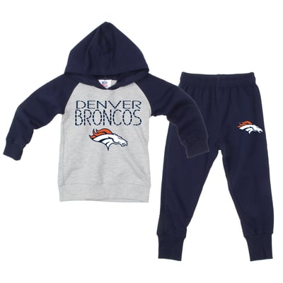 Denver Broncos Wes & Willy Toddler Raglan Hoodie & Sweatpants Set - Gray/Navy