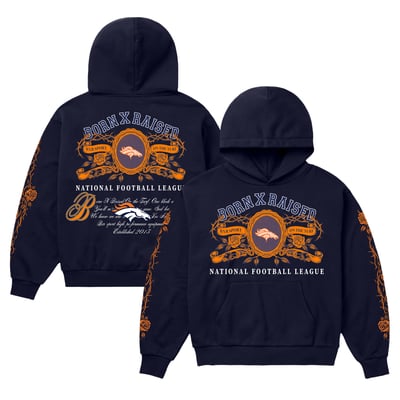 Denver Broncos Born x Raised Unisex Crest Hoodie - Navy