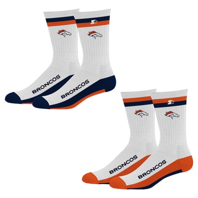  Denver Broncos Starter Unisex Two-Pack Stripe Top End Crew Socks