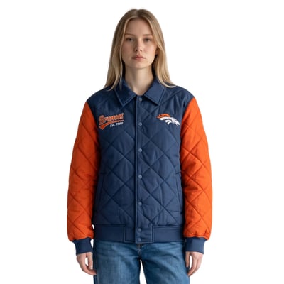  Denver Broncos The Wild Collective Unisex Collared Quilted Bomber Jacket - Navy