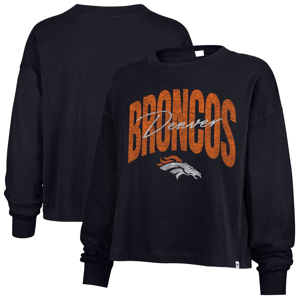 Women's '47 Navy Denver Broncos Muse Sydney Long Sleeve Cropped T-Shirt
