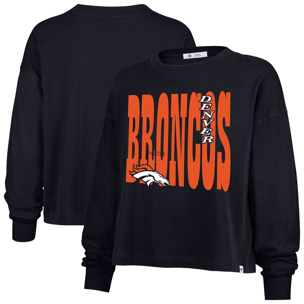 Women's '47  Navy Denver Broncos Stacked Sydney Long Sleeve T-Shirt