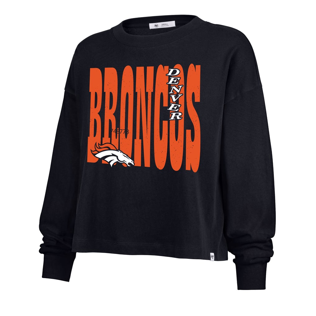 Women's '47  Navy Denver Broncos Stacked Sydney Long Sleeve T-Shirt
