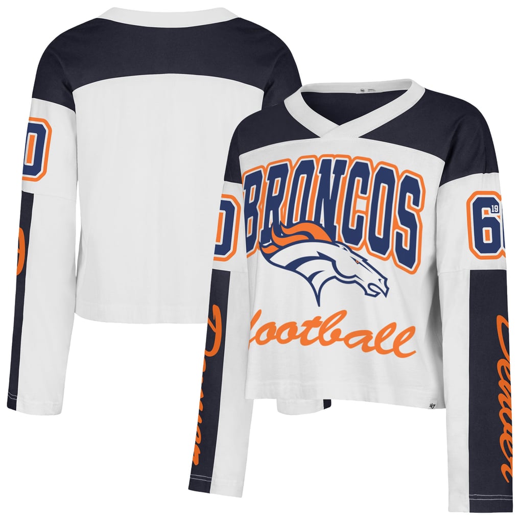 Women's '47  White Denver Broncos Exclamation Metro V-Neck Long Sleeve Jersey T-Shirt