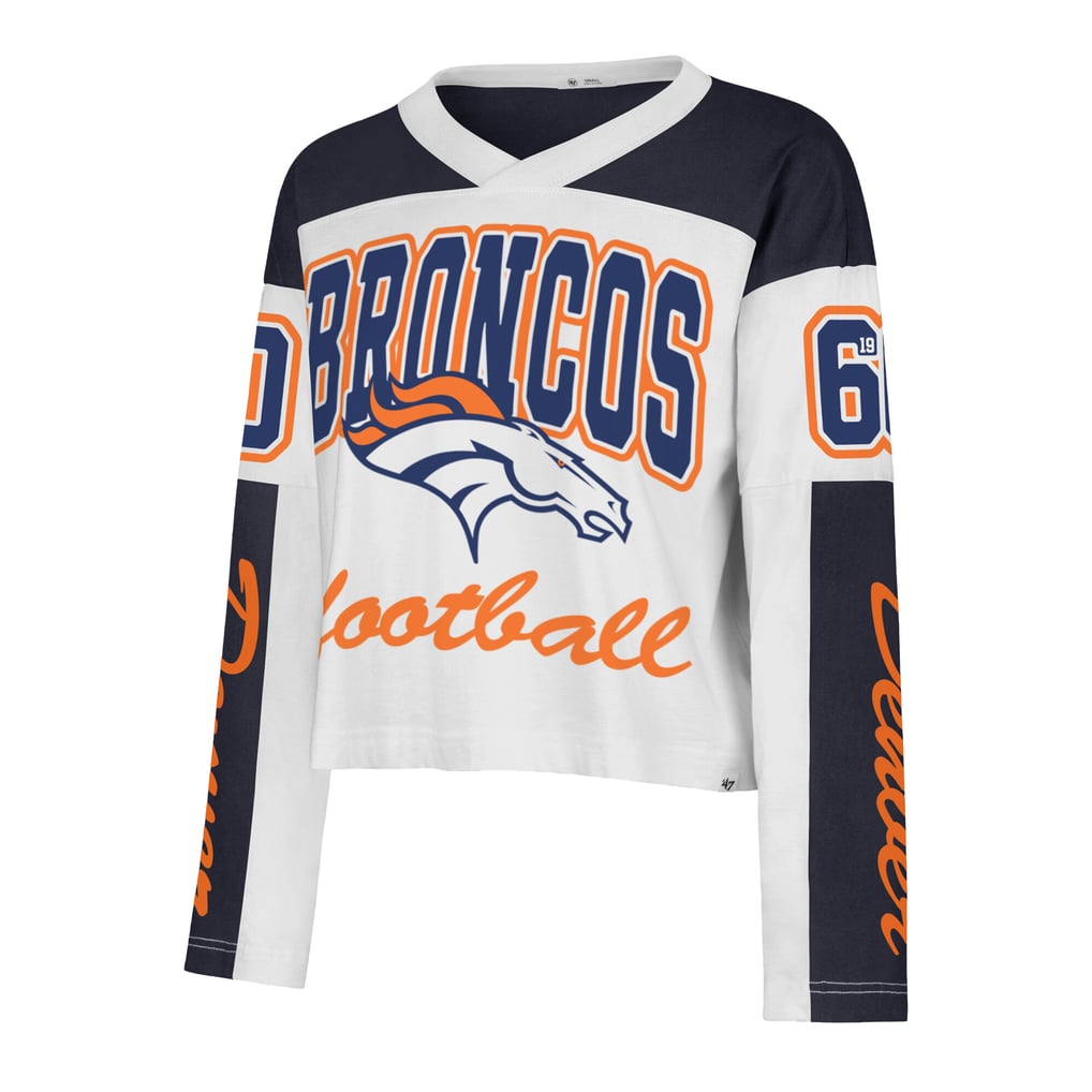 Women's '47  White Denver Broncos Exclamation Metro V-Neck Long Sleeve Jersey T-Shirt