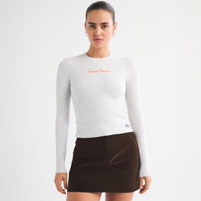Denver Broncos Abercrombie & Fitch Women's Script Long Sleeve T-Shirt - Heather Gray