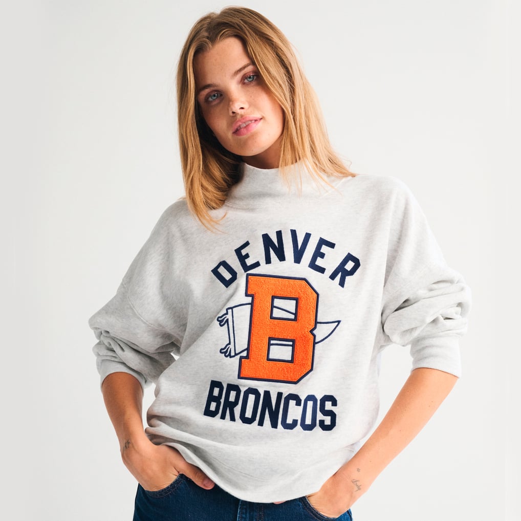 Women's Abercrombie & Fitch Heather Gray Denver Broncos Sunday Oversized Funnel Neck Sweatshirt